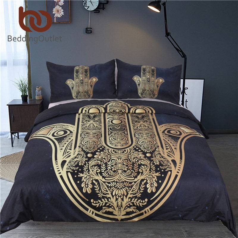 Mandala Elephant Duvet Cover With Pillowcase Black Golden Bedding