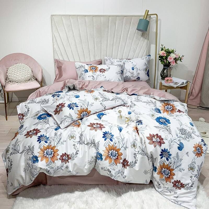 Pure Egyptian Cotton Bedding set Tropical Leaves Flowers Duvet cover ...